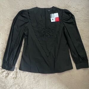 Concept Black Long Sleeve Blouse Butterfly eyelet Bib Top Size Small Botique